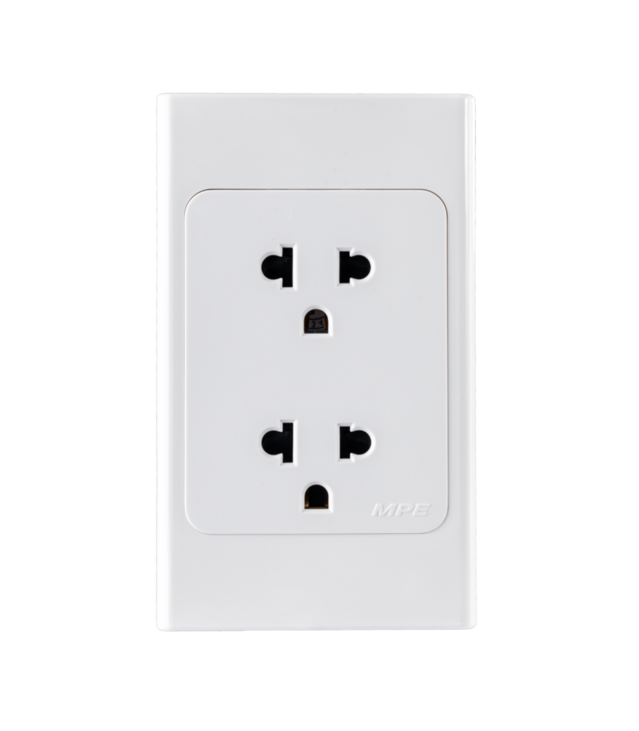 Ổ cắm đôi 3 chấu đế liền 16A. KT120x70mm mã A20UES2N A20UES2N MPE