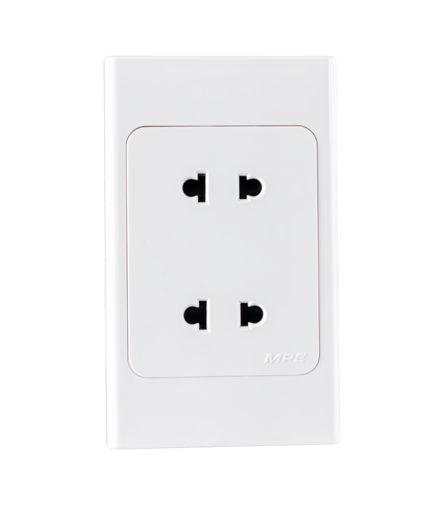 Ổ cắm đôi 2 chấu đế liền 16A KT120x70mm mã A20US2N A20US2N MPE