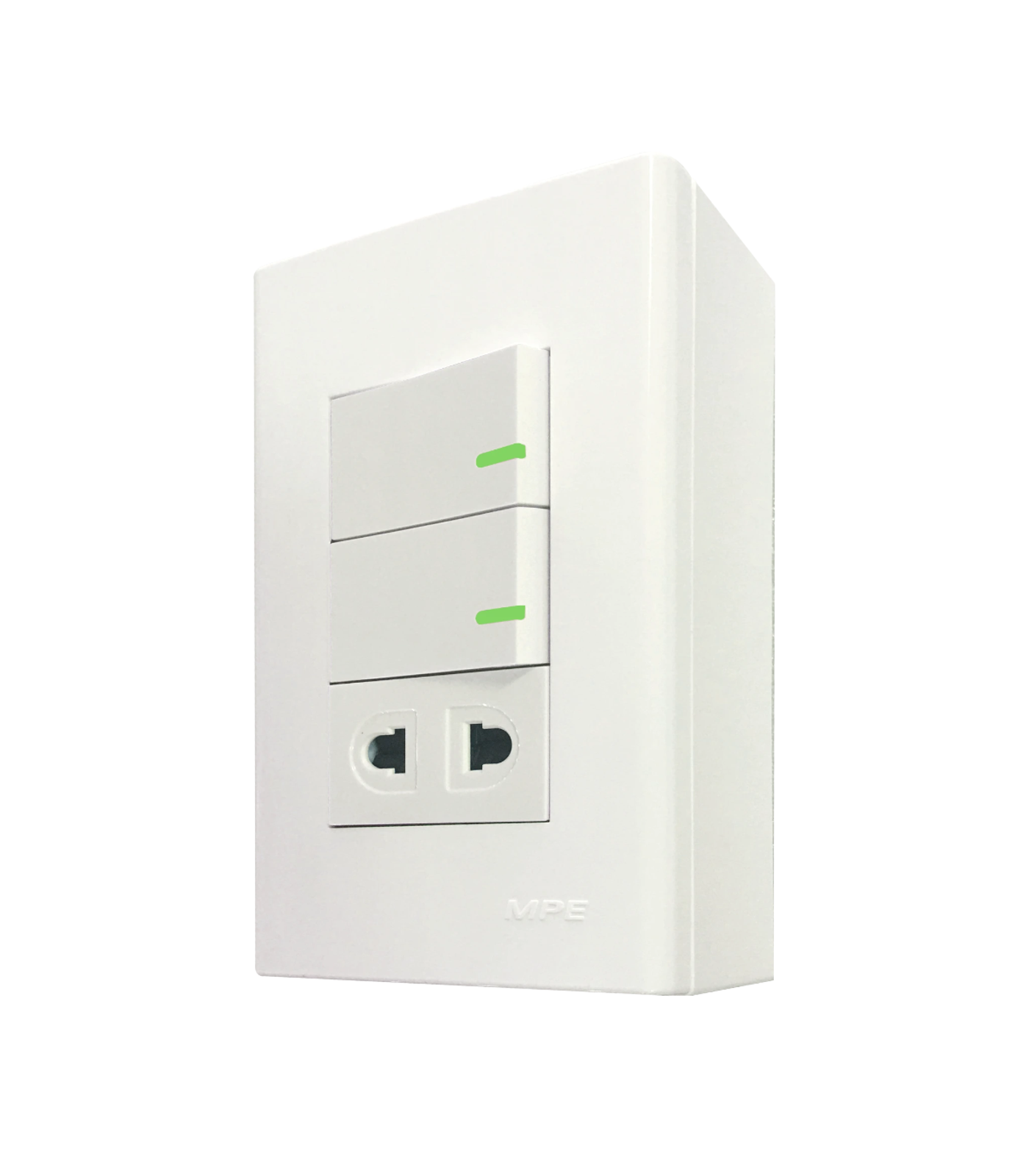 A60B11U2V-0-78 Bộ công tắc ổ cắm đơn 2 công tắc 1 ổ cắm 2 chấu và đế nổi đơn mã A60B11U2V (Vặn vít A60B11U2V MPE