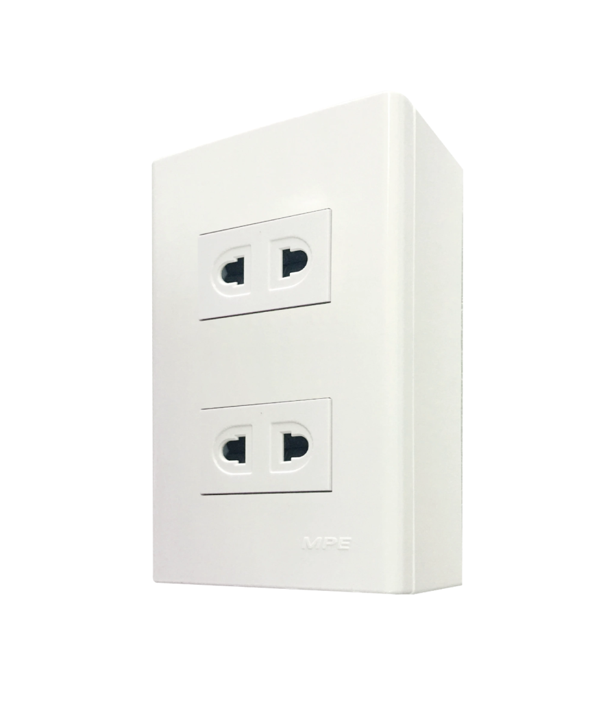 Bộ ổ cắm đơn 2 ổ cắm 2 chấu và đế nổi đơn mã A60B12U A60B12U MPE
