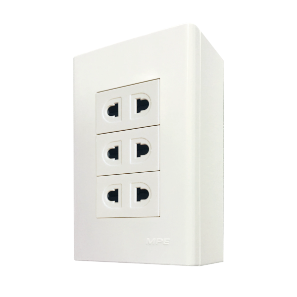 Bộ ổ cắm đơn 3 ổ cắm 2 chấu và đế nổi đơn mã A60B13UV (Vặn vít A60B13UV MPE