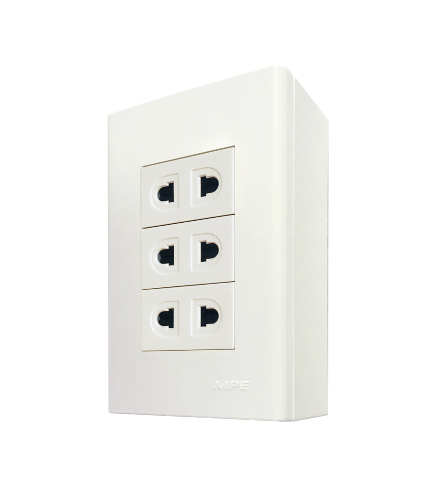Bộ ổ cắm đơn 3 ổ cắm 2 chấu và đế nổi đơn mã A60B13UV (Vặn vít A60B13UV MPE