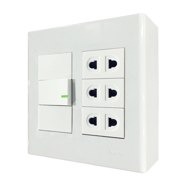 Bộ công tắc ổ cắm đôi 3 ổ cắm 2 chấu 1 công tắc và đế nổi đôi mã A60B23U1V (Vặn vít A60B23U1V MPE