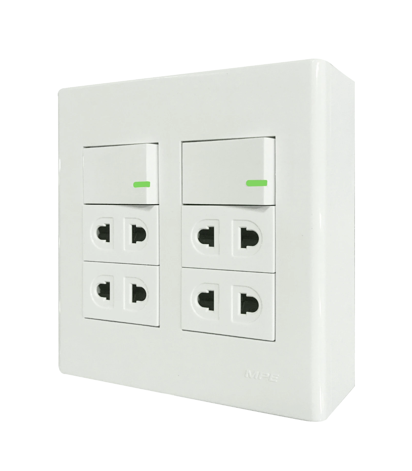 A60B24U2V-0-78 Bộ công tắc ổ cắm đôi 4 ổ cắm 2 chấu 2 công tắc và đế nổi đôi mã A60B24U2V (Vặn vít A60B24U2V MPE