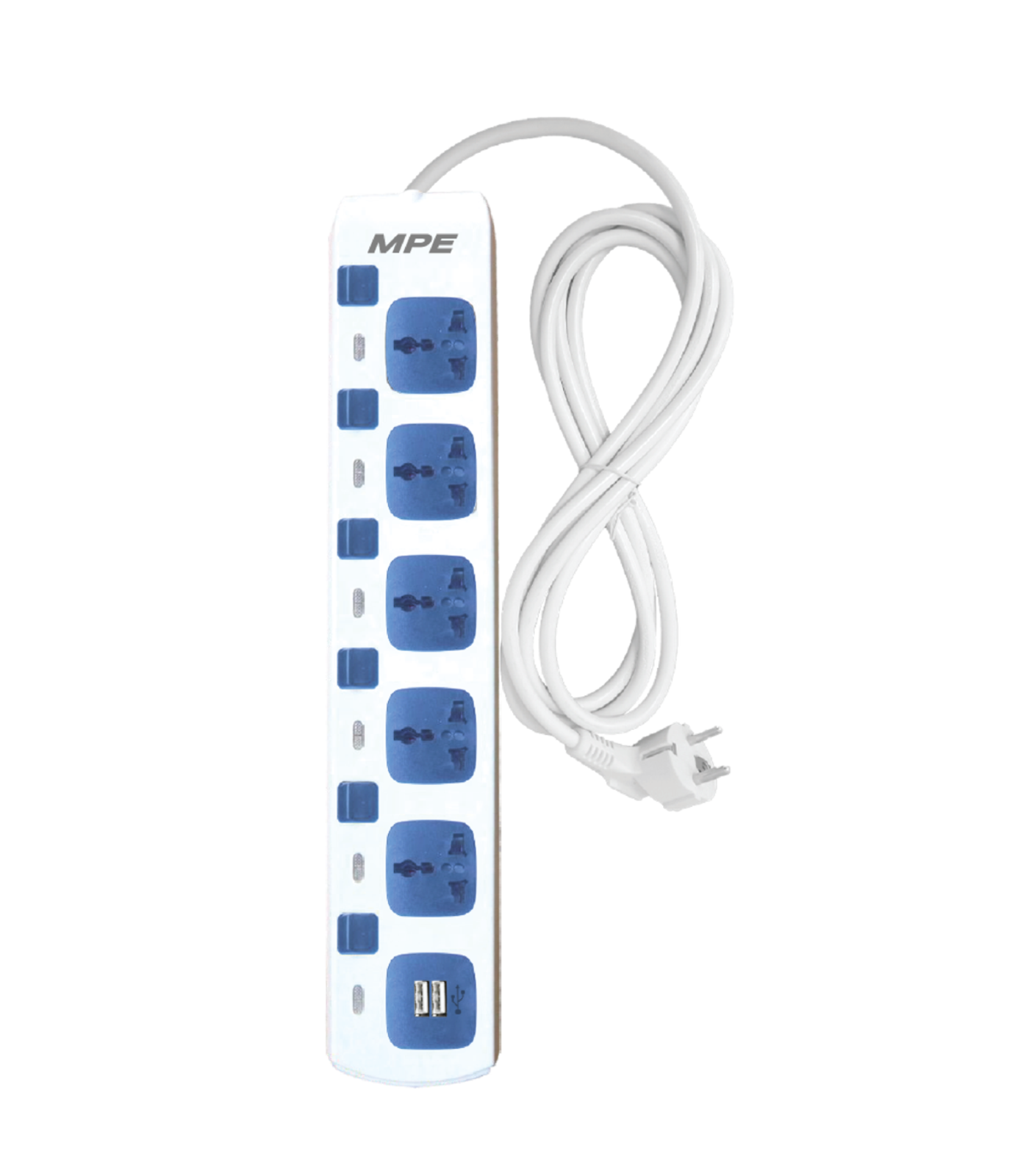 AM5S-2USB-0-78 Ổ cắm di động 5 ổ cắm đa năng, Tích hợp 2 cổng sạc USB mã AM5S-2USB AM5S-2USB MPE