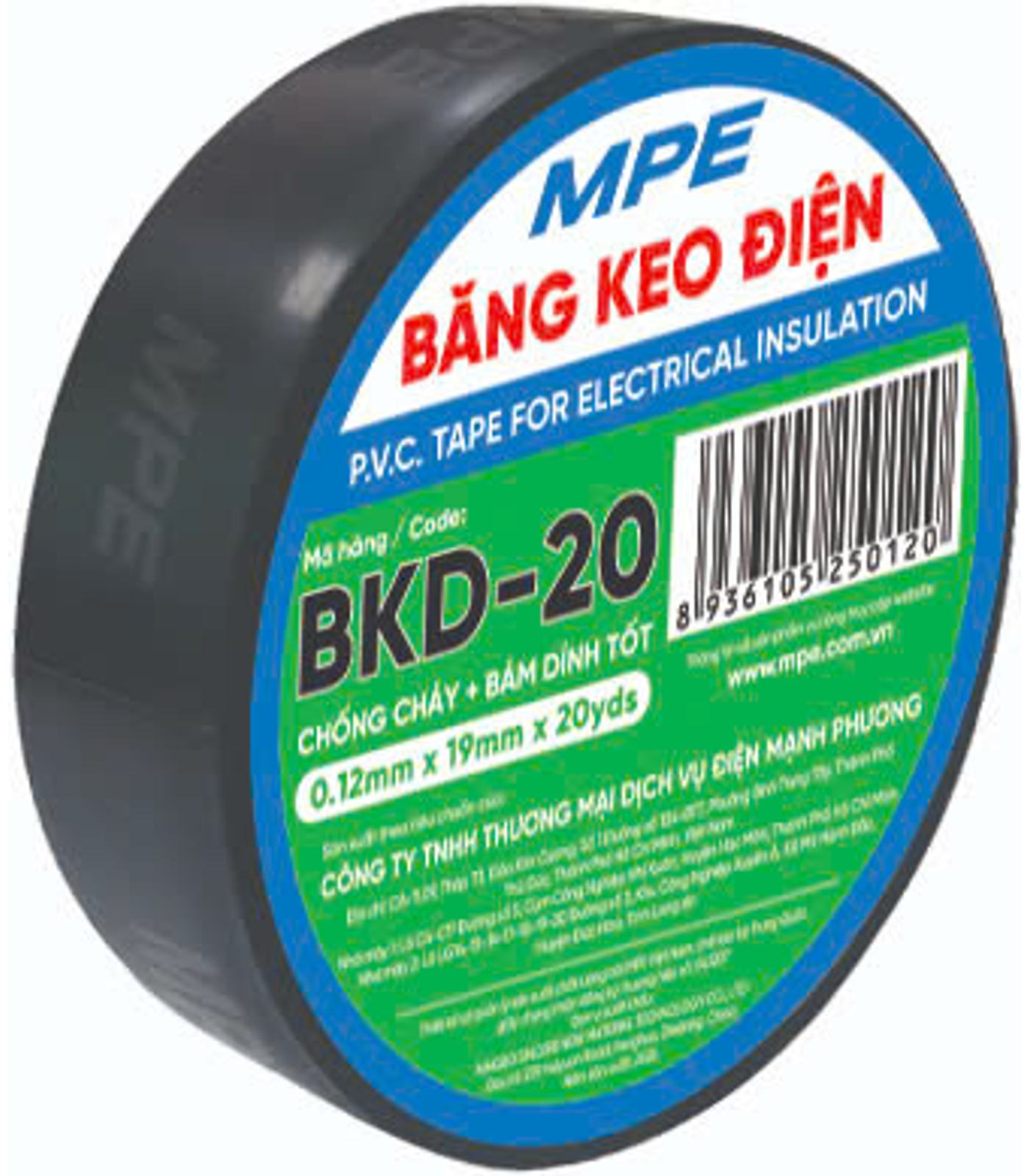 BKD-20-0-78 Băng keo điện màu đen (chất liệu PVC BKD-20 MPE