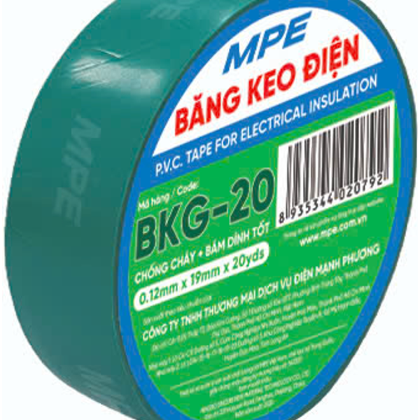 Băng keo điện màu xanh lá (chất liệu PVC BKG-20 MPE