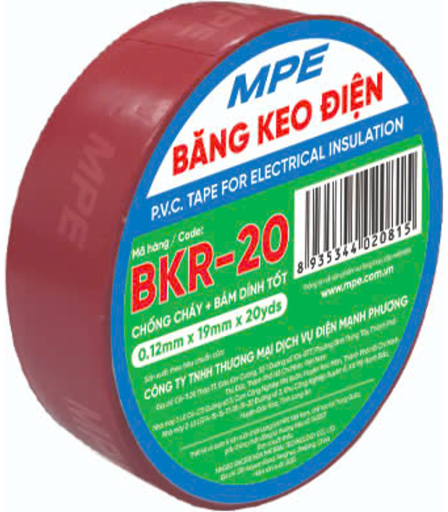 Băng keo điện màu đỏ (chất liệu PVC BKR-20 MPE