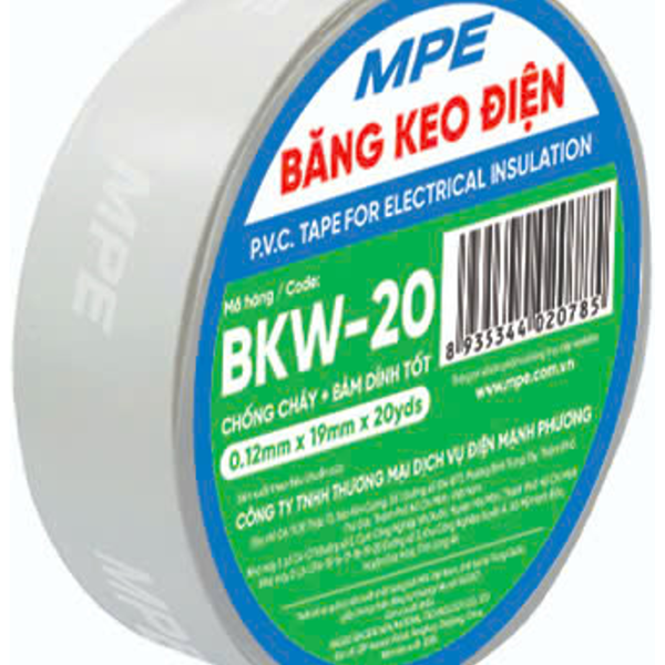 Băng keo điện màu trắng (chất liệu PVC BKW-20 MPE