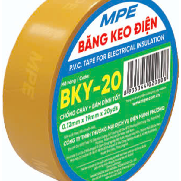 Băng keo điện màu vàng (chất liệu PVC BKY-20 MPE
