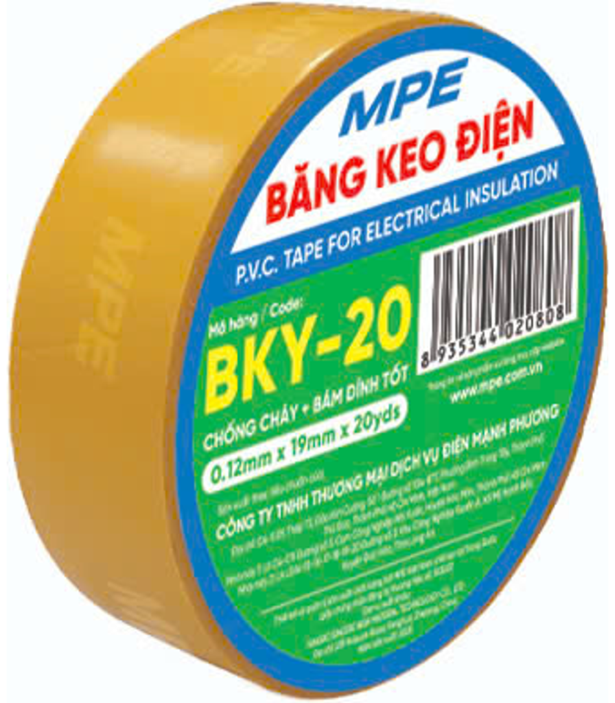 Băng keo điện màu vàng (chất liệu PVC BKY-20 MPE