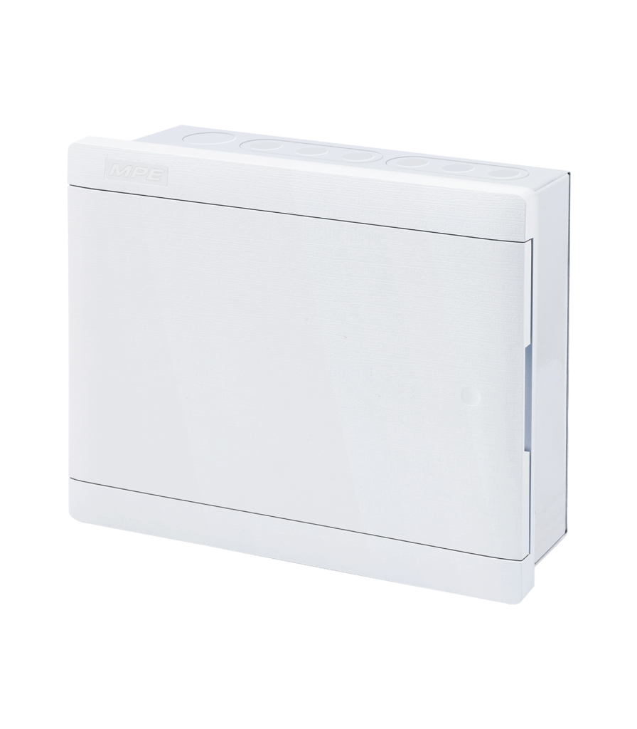 Tủ điện âm tường thanh ray điều chỉnh đa hướng, nắp mở ngang chứa MCB 10-12 cực mã G-12 G-12 MPE