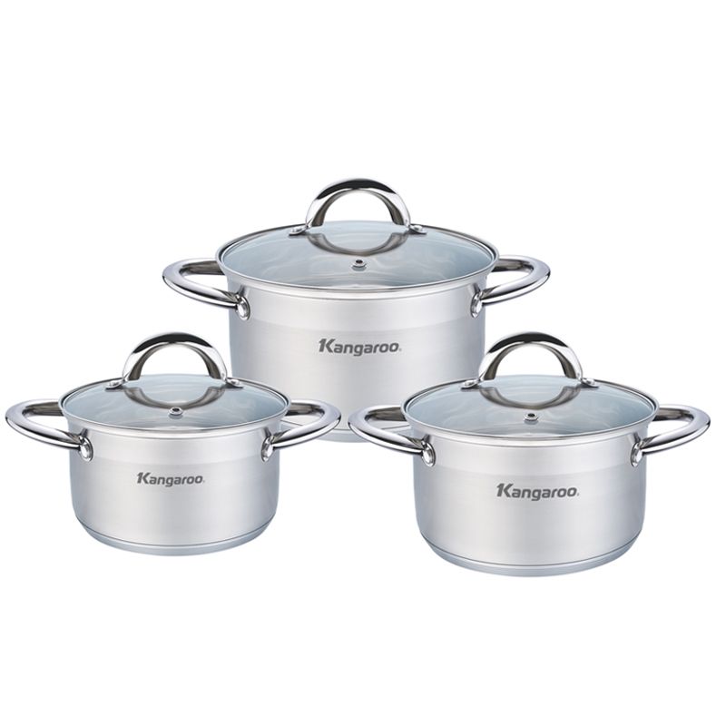 KGK33006900-0 Bộ nồi Inox 3 chiếc có nắp kính Kangaroo KG876 KG876