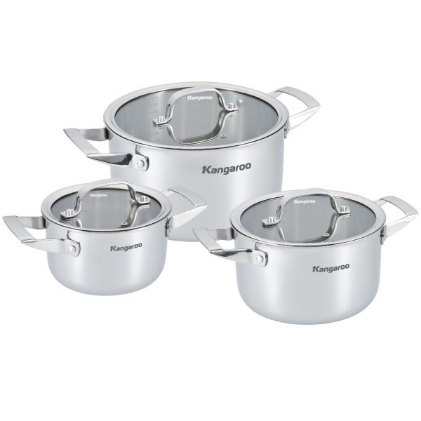 Bộ nồi Inox 3 chiếc size 16/20/24cm Kangaroo KG304IP2 KG304IP2