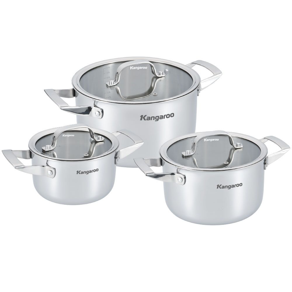 KGK33010100-0 Bộ nồi Inox 3 chiếc size 16/20/24cm Kangaroo KG304IP2 KG304IP2
