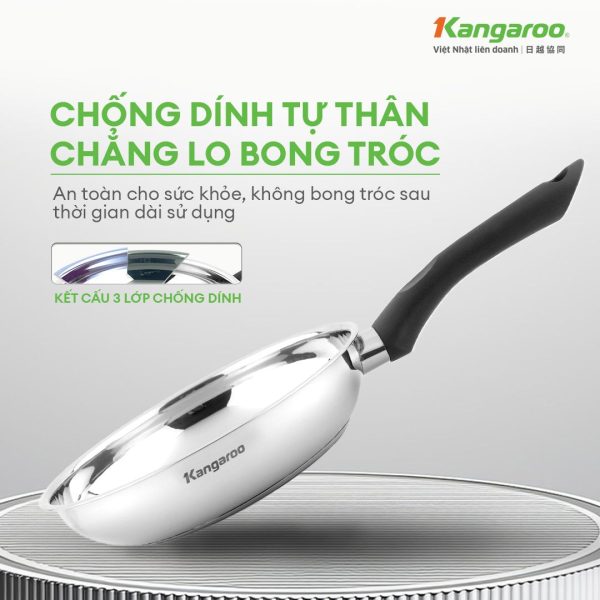 Chảo inox đa lớp chống dính tự thân Kangaroo 20cm KGFPS20E - Inox 201 KGFPS20E