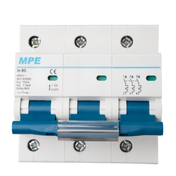 Cầu dao tự động MCB 3 cực, 80A, 10kA mã MP10-C380 MP10-C380 MPE