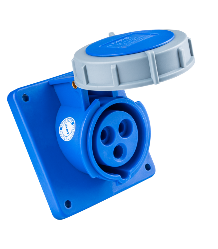 Ổ cắm loại cố định bắt trên bảng điện xéo 3 cực, 16A, IP67 mã MPN-4132 MPN-4132 MPE