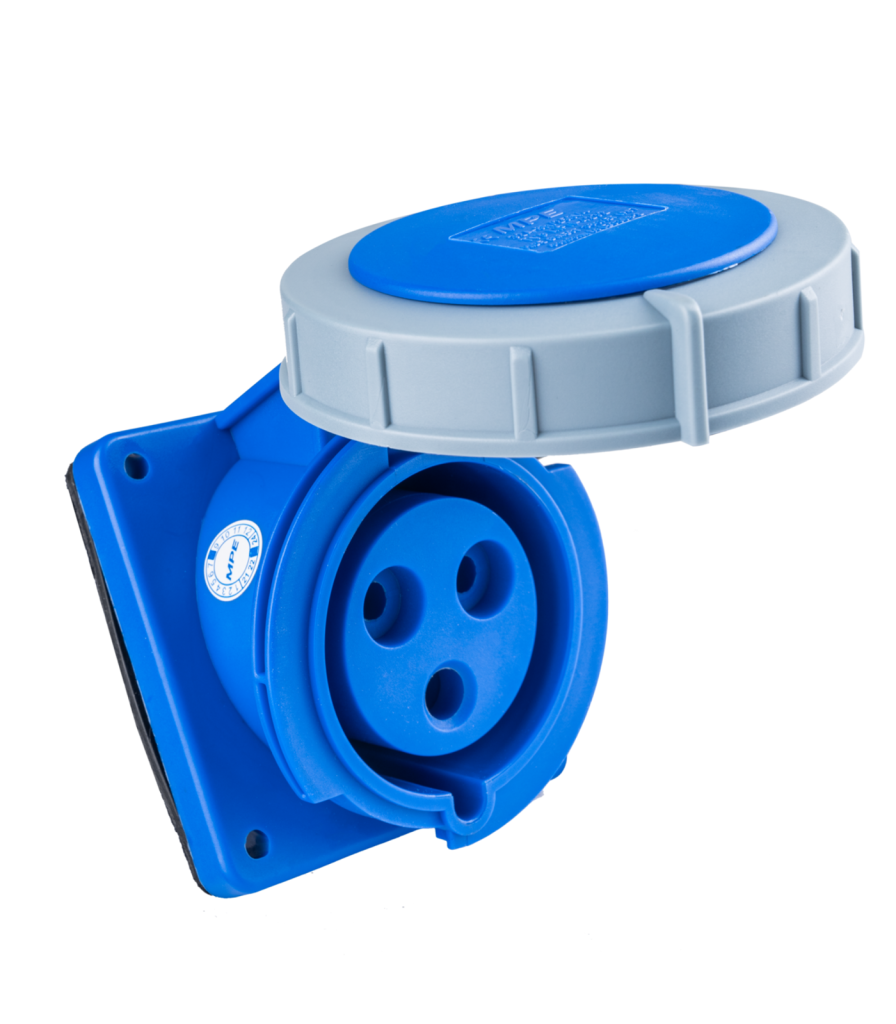 Ổ cắm loại cố định bắt trên bảng điện xéo 3 cực, 32A, IP67 mã MPN-4232 MPN-4232 MPE