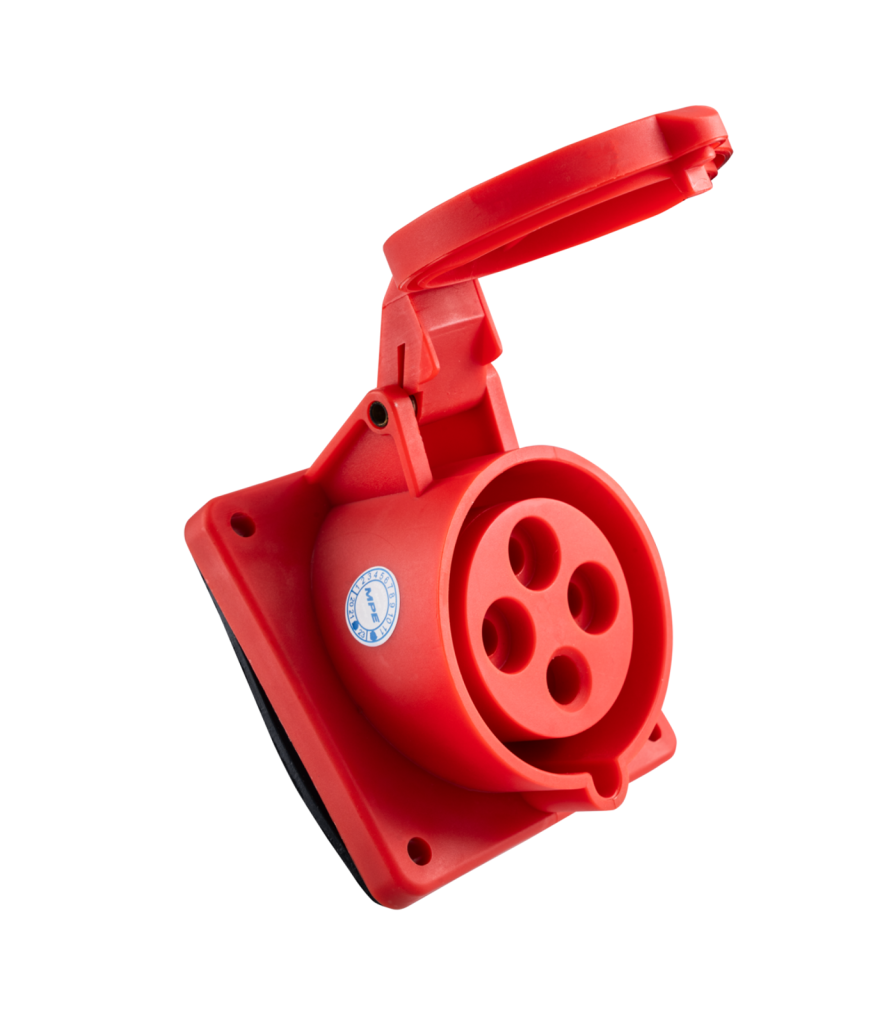 Ổ cắm loại cố định bắt trên bảng điện xéo 4 cực, 32A, IP44 mã MPN-424 MPN-424 MPE