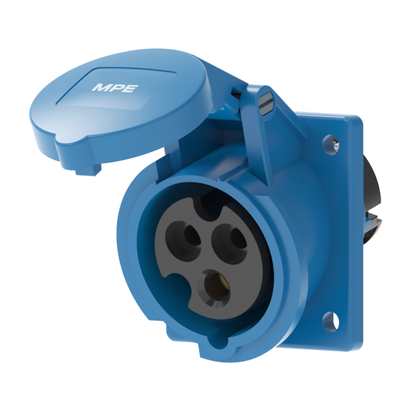 Ổ cắm loại cố định bắt trên bảng điện xéo 3 cực, 16A, IP44 mã MPN2-413 MPN2-413 MPE