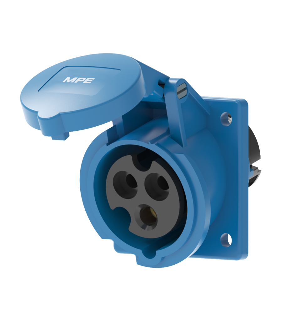 Ổ cắm loại cố định bắt trên bảng điện xéo 3 cực, 16A, IP44 mã MPN2-413 MPN2-413 MPE