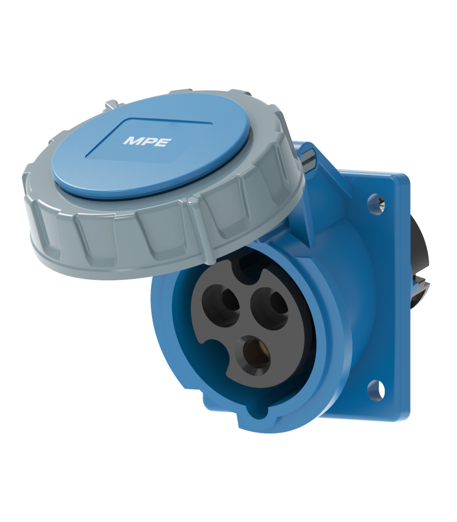 Ổ cắm loại cố định bắt trên bảng điện xéo 3 cực, 16A, IP67 mã MPN2-4132 MPN2-4132 MPE