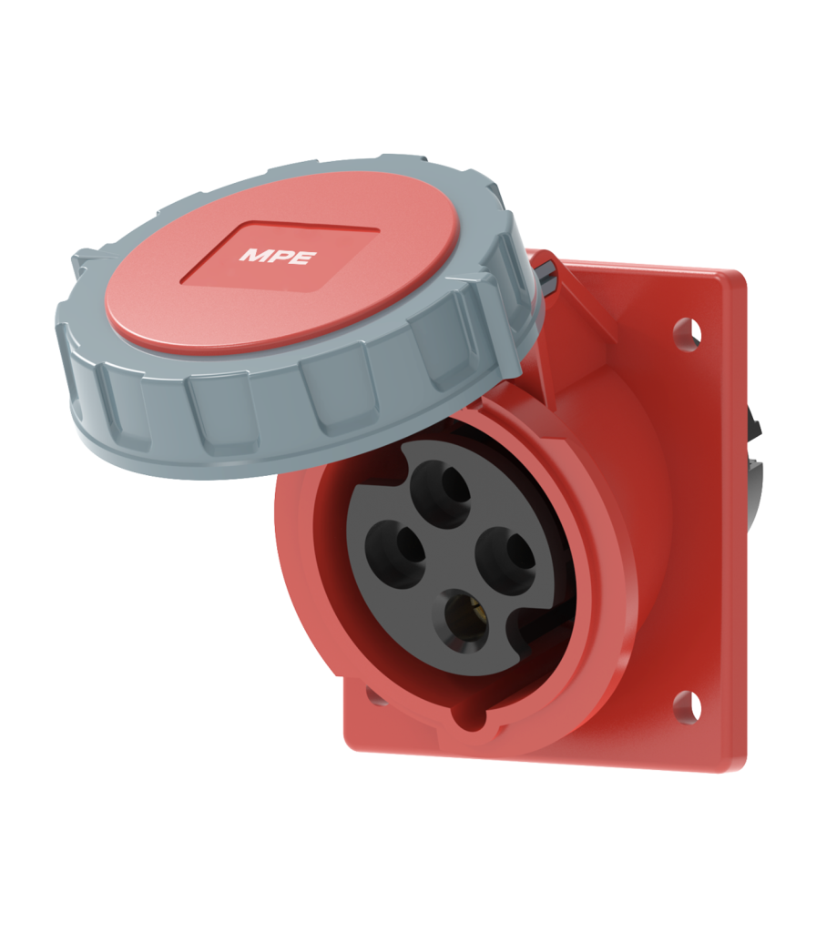 Ổ cắm loại cố định bắt trên bảng điện xéo 4 cực, 16A, IP67 mã MPN2-4142 MPN2-4142 MPE