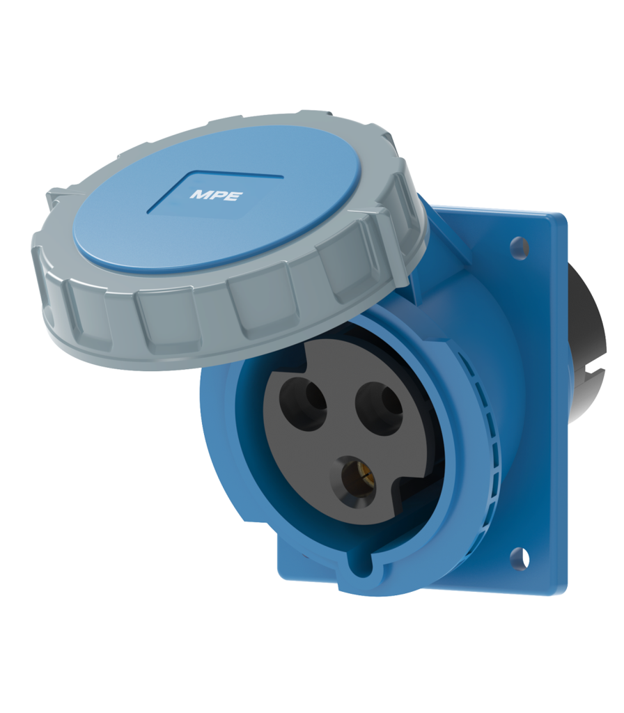 Ổ cắm loại cố định bắt trên bảng điện xéo 3 cực, 32A, IP67 mã MPN2-4232 MPN2-4232 MPE