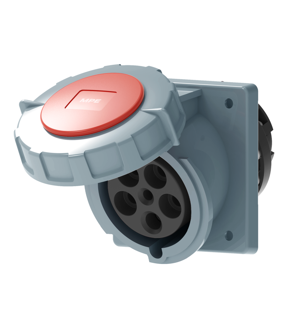 Ổ cắm loại cố định bắt trên bảng điện xéo 5 cực, 63A, IP67 mã MPN2-4352 MPN2-4352 MPE