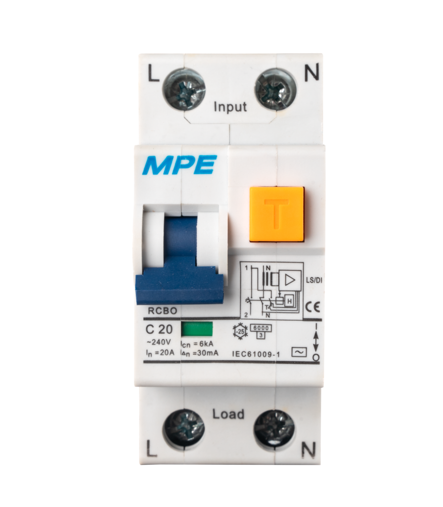 Cầu dao bảo vệ dòng rò, quá tải và ngắn mạch RCBO 2 cực, 20A, 30mA, 6kA mã RCBO-30/220 RCBO-30/220 MPE