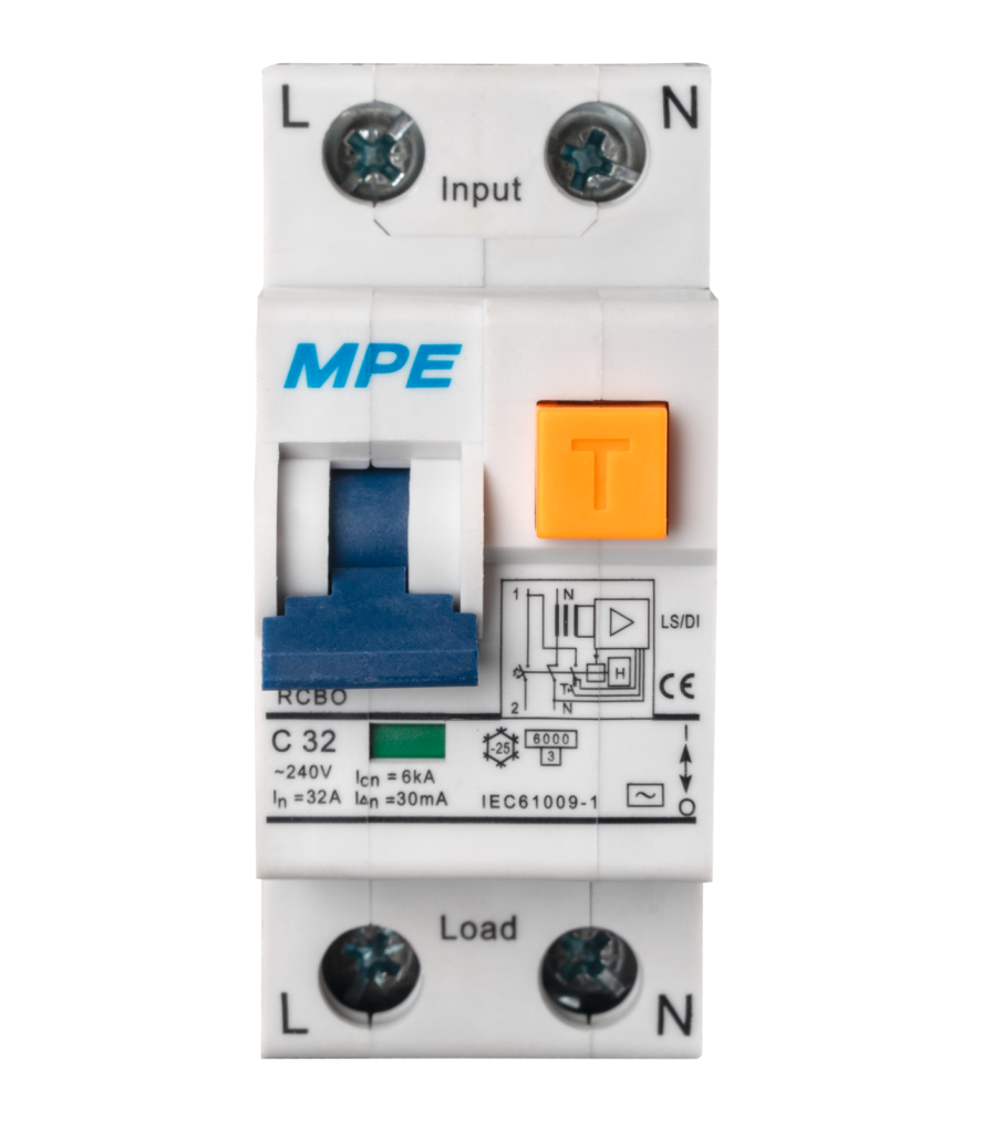 Cầu dao bảo vệ dòng rò, quá tải và ngắn mạch RCBO 2 cực, 32A, 30mA, 6kA mã RCBO-30/232 RCBO-30/232 MPE