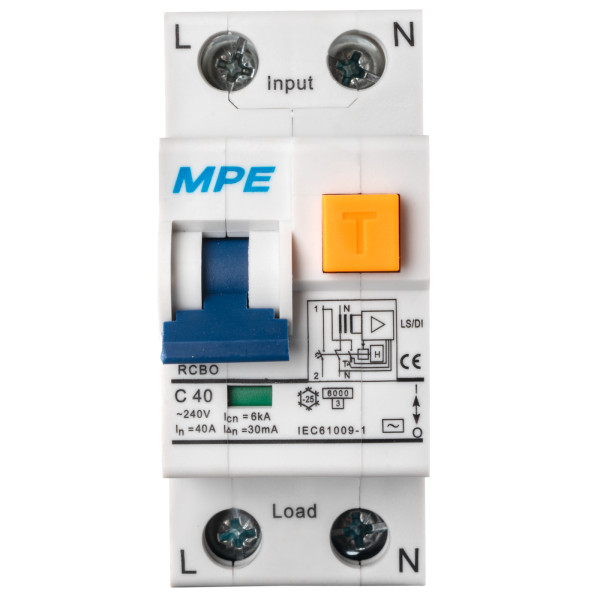 Cầu dao bảo vệ dòng rò, quá tải RCBO 2 cực, 40A, 30mA, 6kA mã RCBO-30/240 RCBO-30/240 MPE