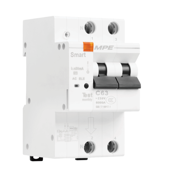 Cầu dao bảo vệ dòng rò, quá tải thông minh RCBOS 2 cực, 80A, 30mA, 6kA mã RCBOS-280/30 RCBOS-280/30 MPE