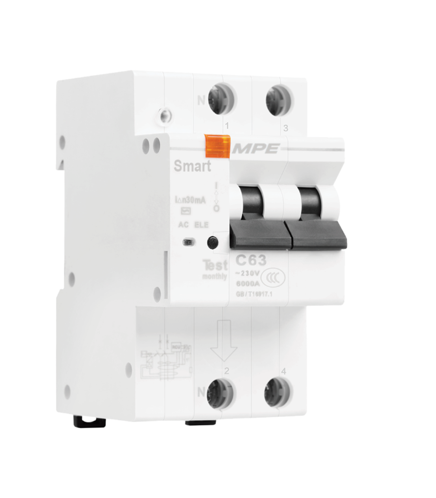 Cầu dao bảo vệ dòng rò, quá tải thông minh RCBOS 2 cực, 80A, 30mA, 6kA mã RCBOS-280/30 RCBOS-280/30 MPE