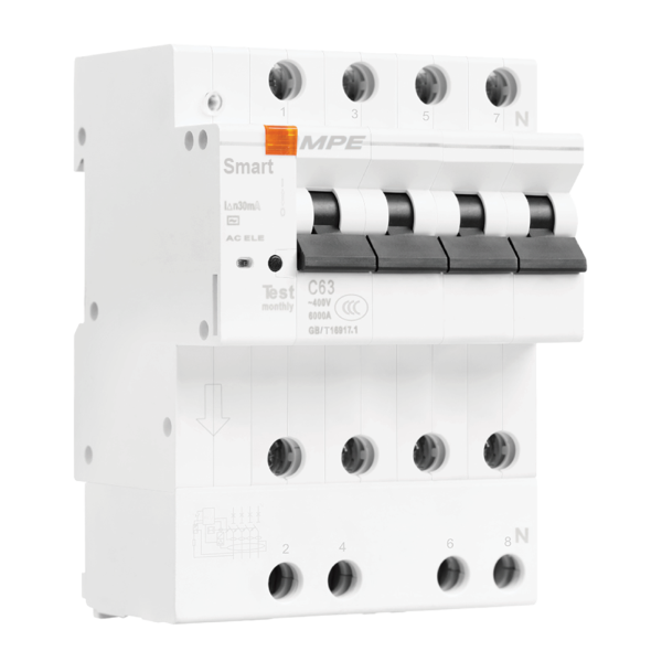 Cầu dao bảo vệ dòng rò, quá tải thông minh RCBOS 4 cực, 32A, 30mA, 6kA mã RCBOS-432/30 RCBOS-432/30 MPE