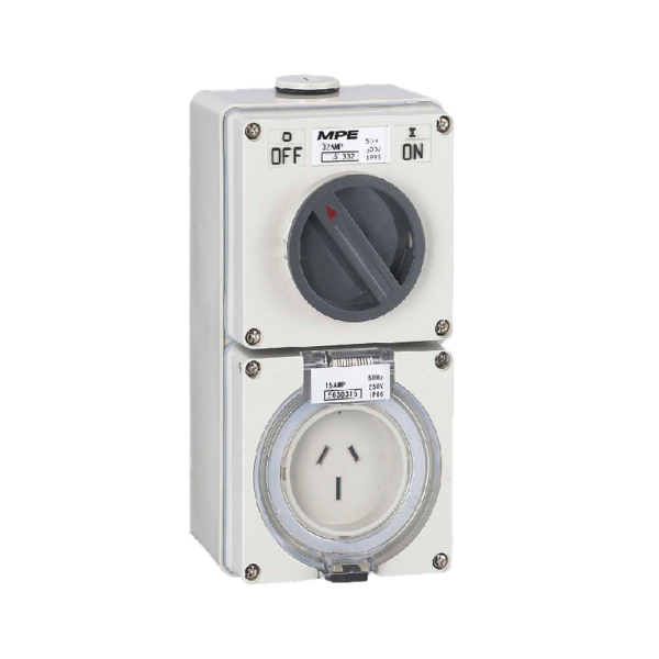 Ổ cắm kết hợp công tắc 3 cực IP66, 15A, 250V mã S-315 S-315 MPE