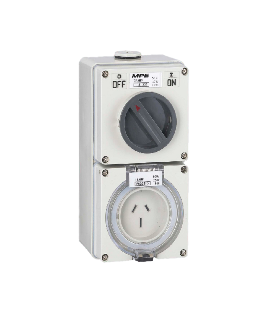Ổ cắm kết hợp công tắc 3 cực IP66, 15A, 250V mã S-315 S-315 MPE