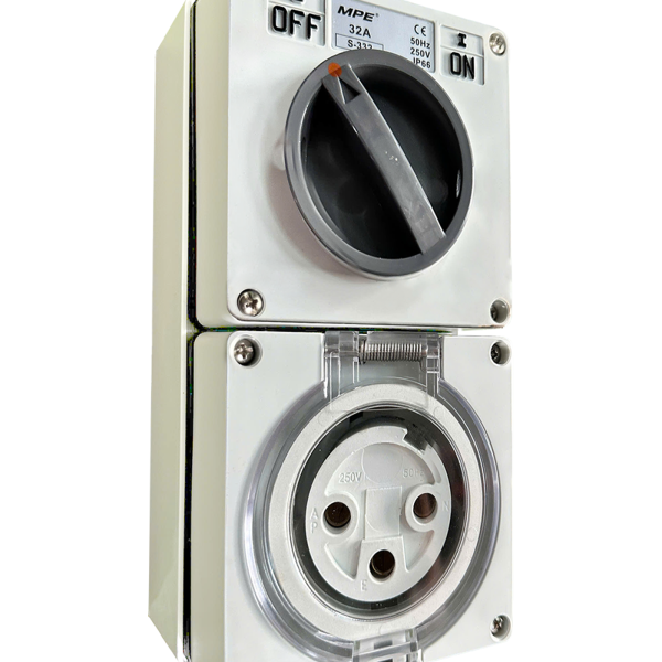 Ổ cắm kết hợp công tắc 3 cực IP66, 32A, 250V mã S-332 S-332 MPE