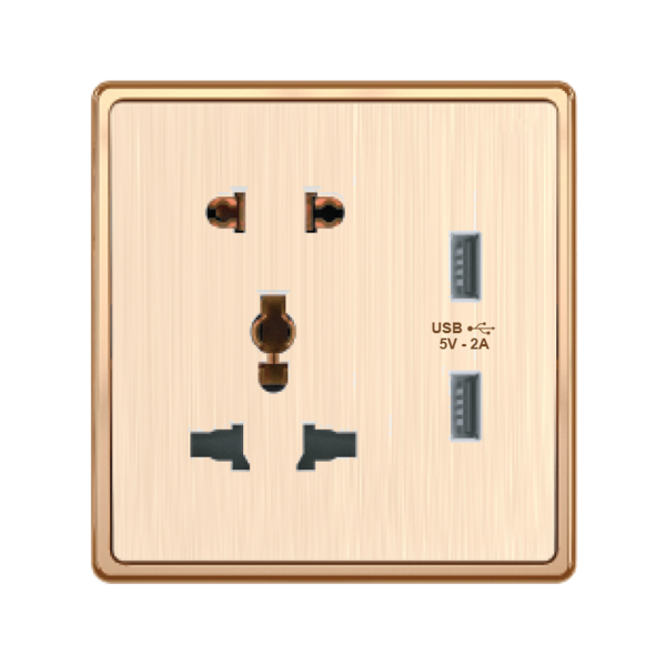 Mặt ổ cắm đa năng + ổ cắm đơn 2 chấu + 2 USB KT86x89mm mã S7MS/USB S7MS/USB MPE