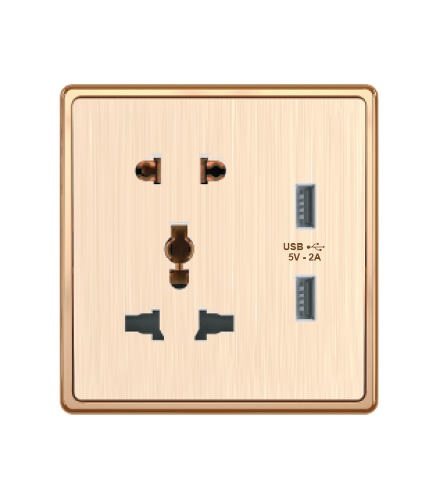 Mặt ổ cắm đa năng + ổ cắm đơn 2 chấu + 2 USB KT86x89mm mã S7MS/USB S7MS/USB MPE