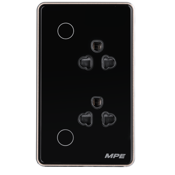 Mặt ổ cắm đôi 3 chấu màu đen viền vàng, điều khiển Wifi SOB2/SC SOB2/SC MPE