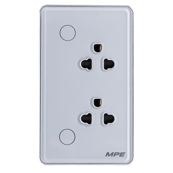 Mặt ổ cắm đôi 3 chấu màu trắng viền bạc, điều khiển Wifi SOW2/SC SOW2/SC MPE