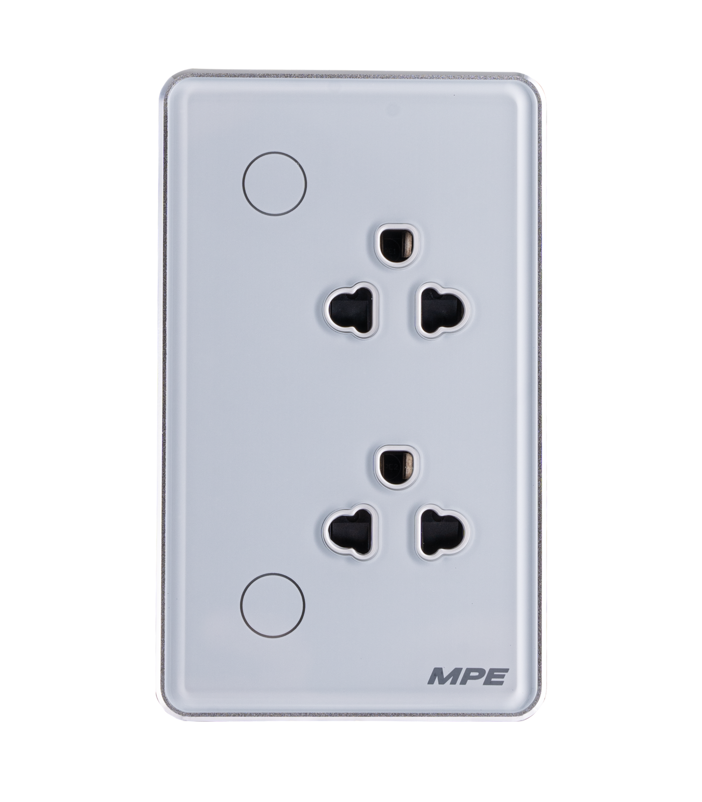 SOW2-SC-0-78 Mặt ổ cắm đôi 3 chấu màu trắng viền bạc, điều khiển Wifi SOW2/SC SOW2/SC MPE