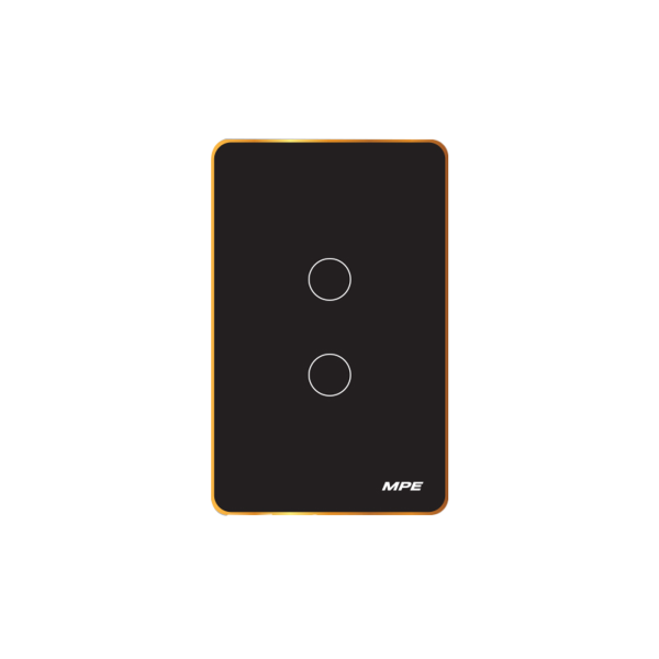 Mặt 2 công tắc màu đen viền vàng, điều khiển Wifi SWB2/SC SWB2/SC MPE