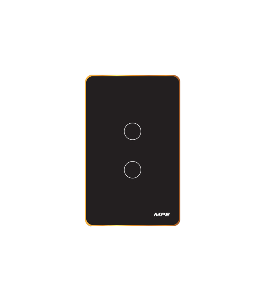 Mặt 2 công tắc màu đen viền vàng, điều khiển Wifi SWB2/SC SWB2/SC MPE