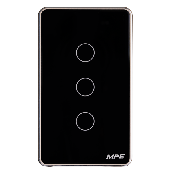 Mặt 3 công tắc màu đen viền vàng, điều khiển Wifi SWB3/SC SWB3/SC MPE