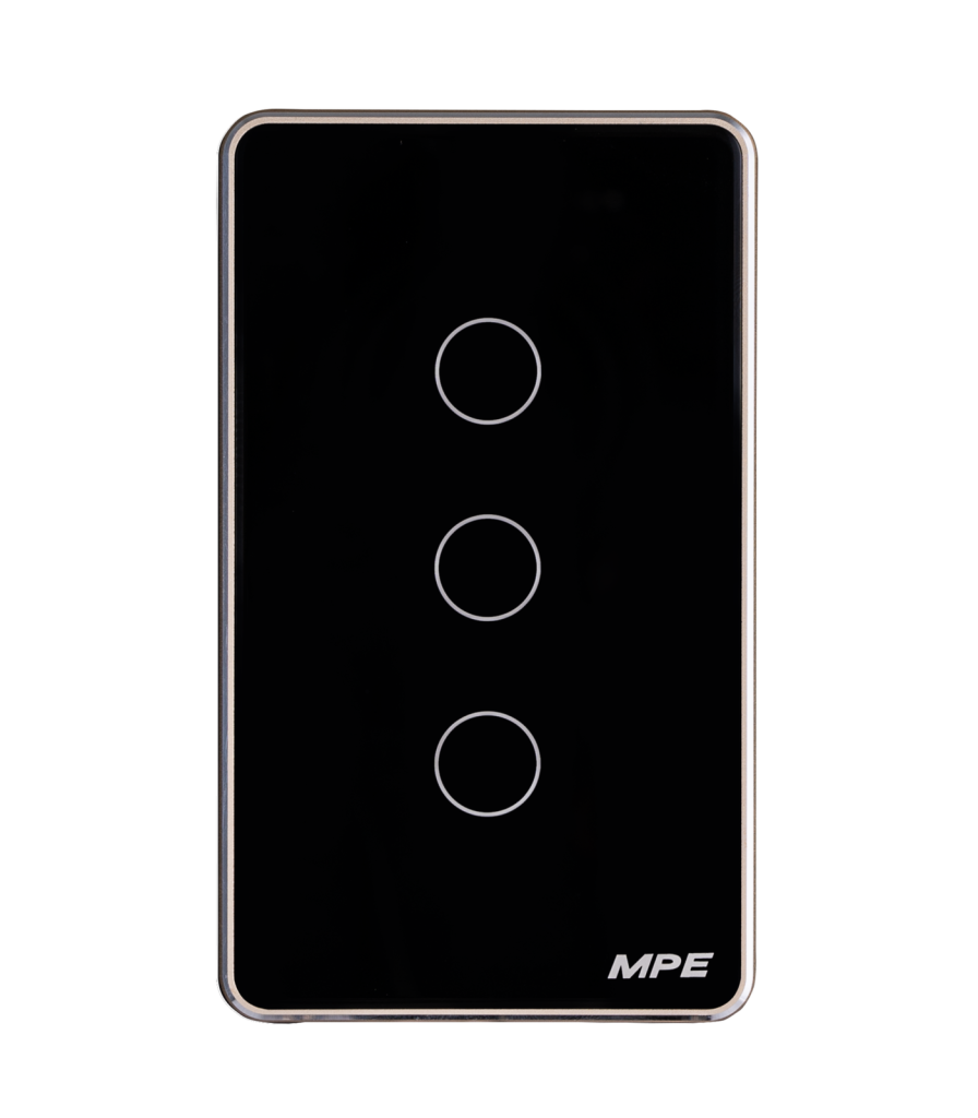 Mặt 3 công tắc màu đen viền vàng, điều khiển Wifi SWB3/SC SWB3/SC MPE
