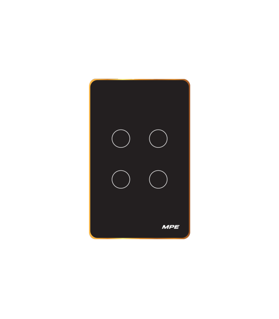 Mặt 4 công tắc màu đen viền vàng, điều khiển Wifi SWB4/SC SWB4/SC MPE