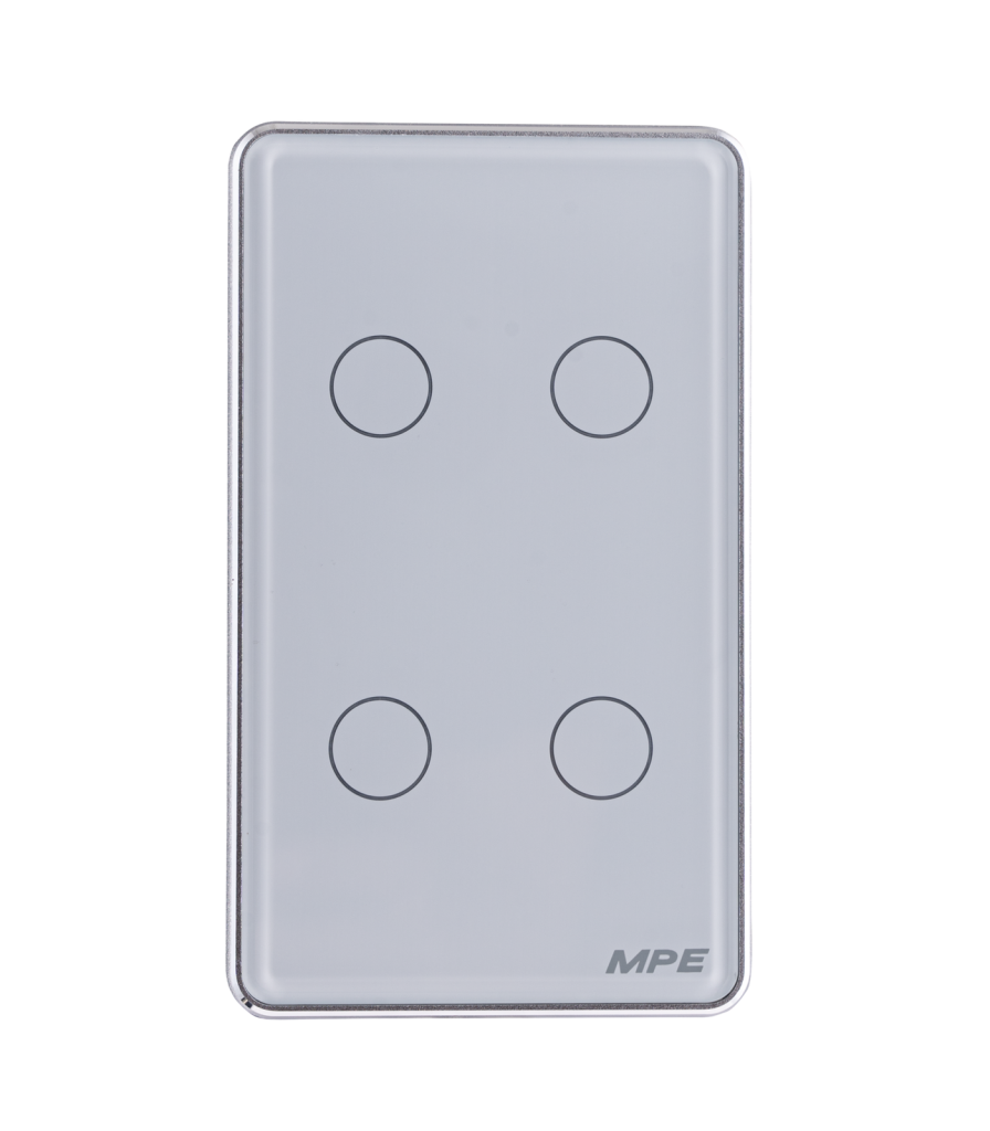 Mặt 4 công tắc màu trắng viền bạc, điều khiển Wifi SWW4/SC SWW4/SC MPE